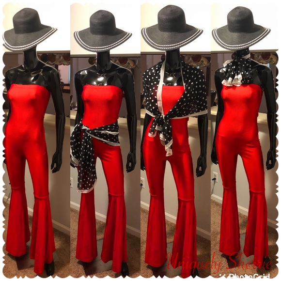 Red Bellbottom Jumpsuit - Picture 4 of 12